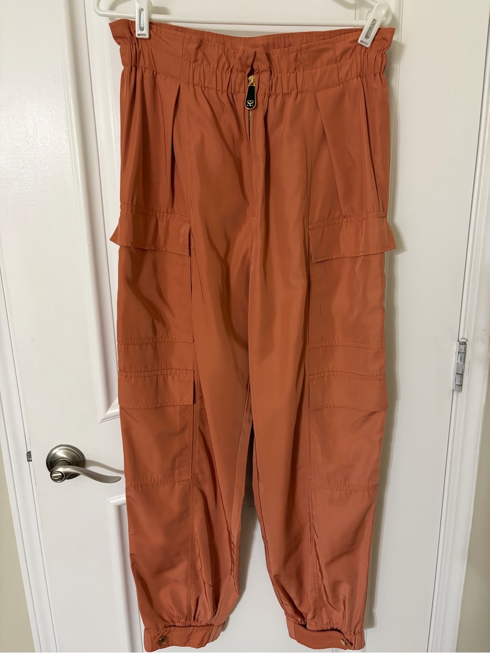 Sandro Orange Satin Effect Cargo Pants